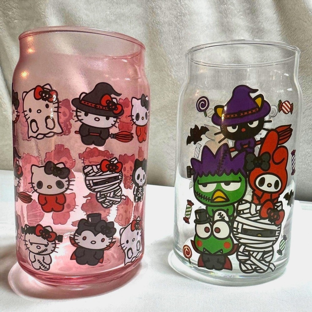 Sanrio Halloween Hello Kitty Friends 16oz Can Glass Set Pink Clear 2pc